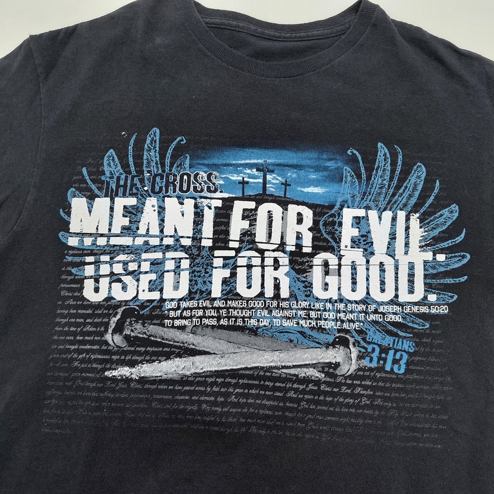 Mens S Christian Graphic T-Shirt Black The Cross Meant For Evil Used For Good